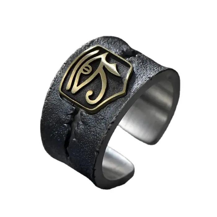 Bague Oeil d'Horus réglable pour hommes alliance de mariage style classique symbole égyptien tracker d'humeur occasions spéciales fête anniversaire cadeau