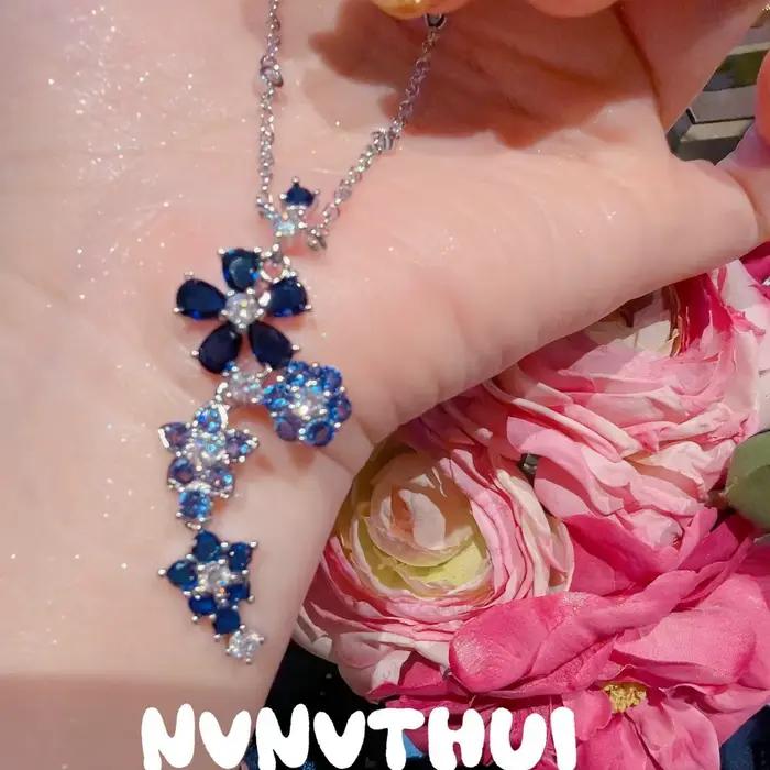 Ensemble de collier et bracelet en pierres précieuses pour femmes, Vintage, fleur bleu Royal