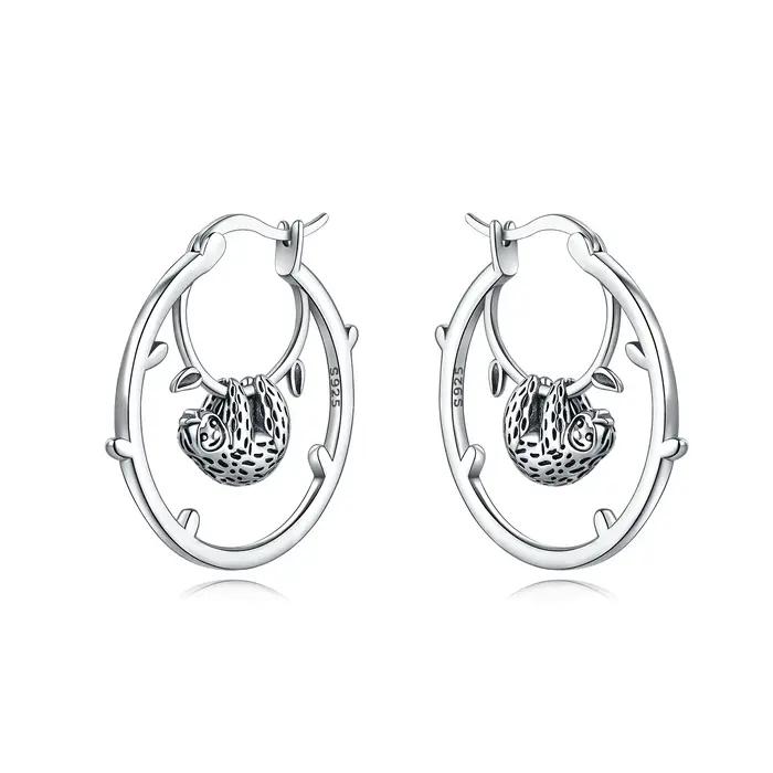 PANPOKI S925 argent Sterling mignon Panda animaux boucles d'oreilles cerceau