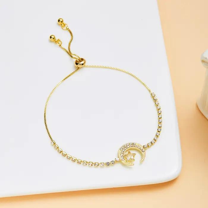 Bracelet géométrique de luxe en Zircon plaqué or pour femmes