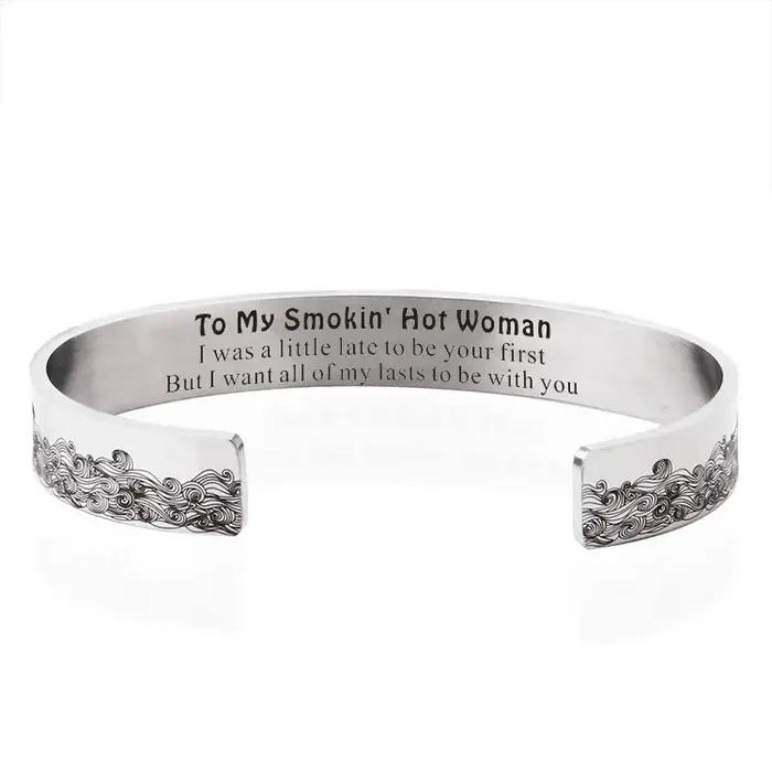 Bracelet manchette vague en acier inoxydable pour femme, cadeau d'anniversaire pour femme, petite amie, mari, petit ami, To My Smokin' Hot