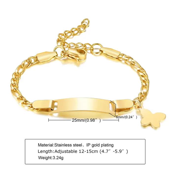 Bracelet d'Identification Personnalisé pour Enfants Acier Inoxydable Plaqués Or 18 Carats Pour Filles Occasions Spéciales Sécurité et Personnalisation
