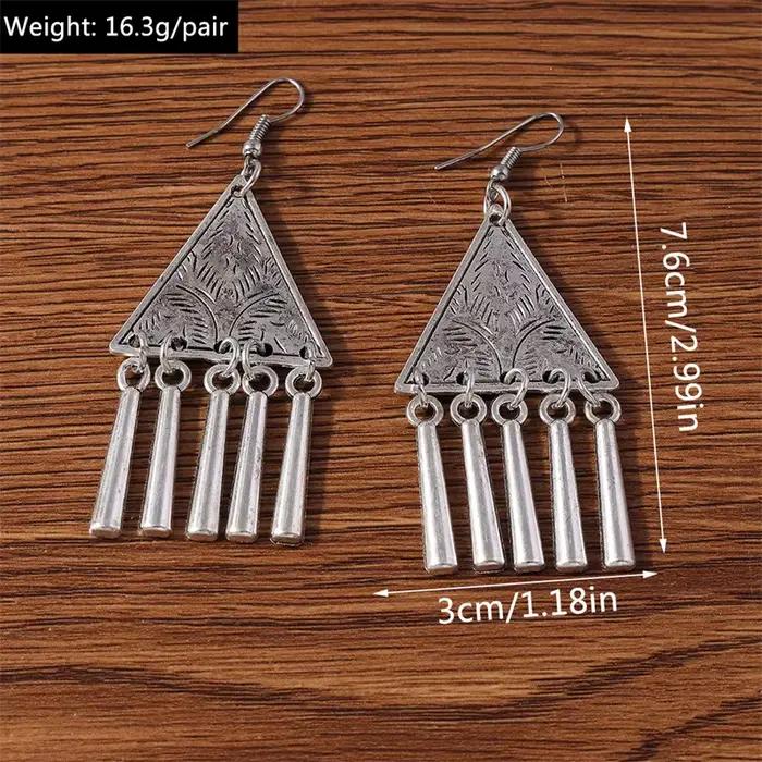 Boucles d'oreilles pendantes à pampilles triangulaires en alliage ethnique pour femmes et filles