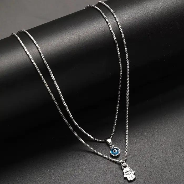 Colliers porte-bonheur double couche en zircon avec pendentif œil turc pour femmes et hommes, bijoux de fête, cadeau