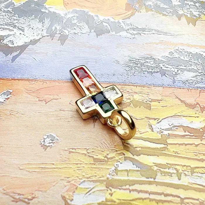 Pendentif croix arc-en-ciel couleurs marque bijoux fins Europe or 925 en argent Sterling Vintage cadeau pour femme