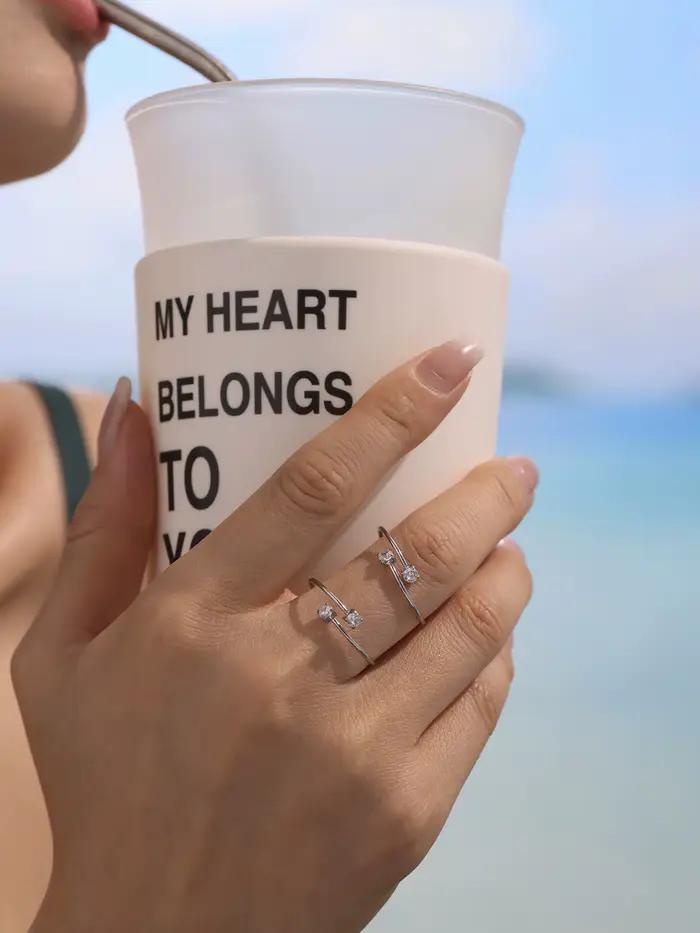 Bagues en acier inoxydable incrustées de zircon double cœur pour femmes, bague plaquée or 18 carats, bague féminine, bijoux de luxe pour femmes