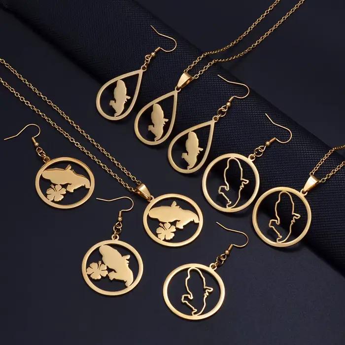 Ensemble de bijoux collier et boucles d'oreilles fleurs et carte de la Martinique pour femme occasions spéciales