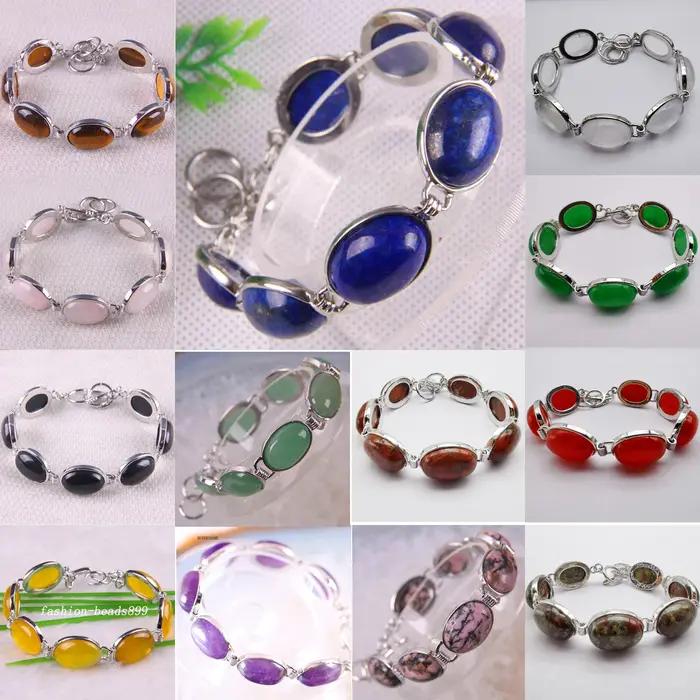 Bijoux faits à la main Bracelet opale blanche pour femmes ovale cabine Cabochon perles naturel rose Rhodonite noir Onyx