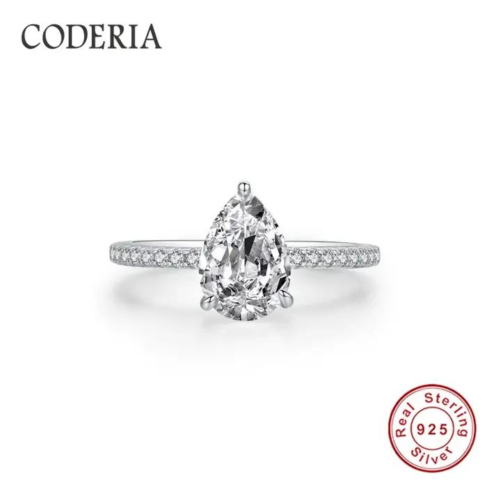Bague Moissanite en diamant de laboratoire pour femmes, couleur D, 2CT, coupe poire, en argent Sterl