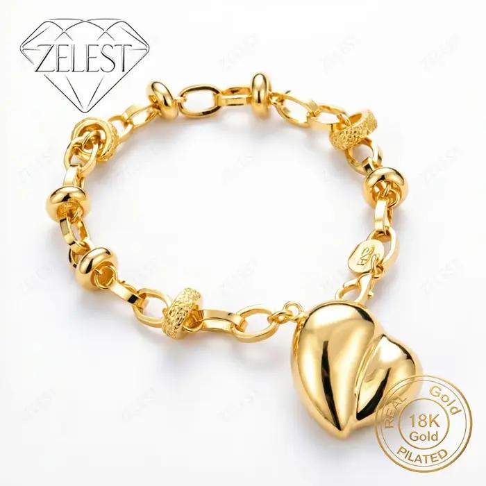 Bracelet en argent sterling 925 plaqué or 18 carats motif cœur pour mariage et fête