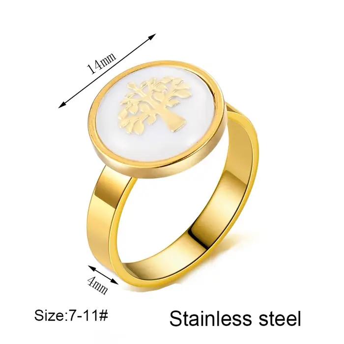 Bague Arbre de Vie en acier inoxydable avec motif d'arbre et émail blanc pour femmes, alliance de mariage, cadeau d'anniversaire, bijou tendance pour toutes les occasions