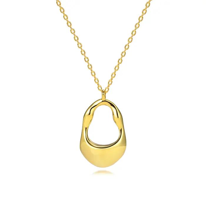 Collier pendentif plaqué or 18 carats pour femmes, collier de déclaration creux irrégulier, bijoux t