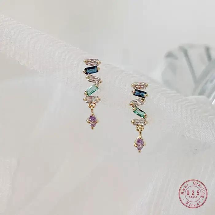 Boucles d'oreilles serpent simples en argent Sterling 925 pour femmes, boucles d'oreilles à pampilles en cristal pavé, bijoux de tempérament de mariage, cadeau d'amitié