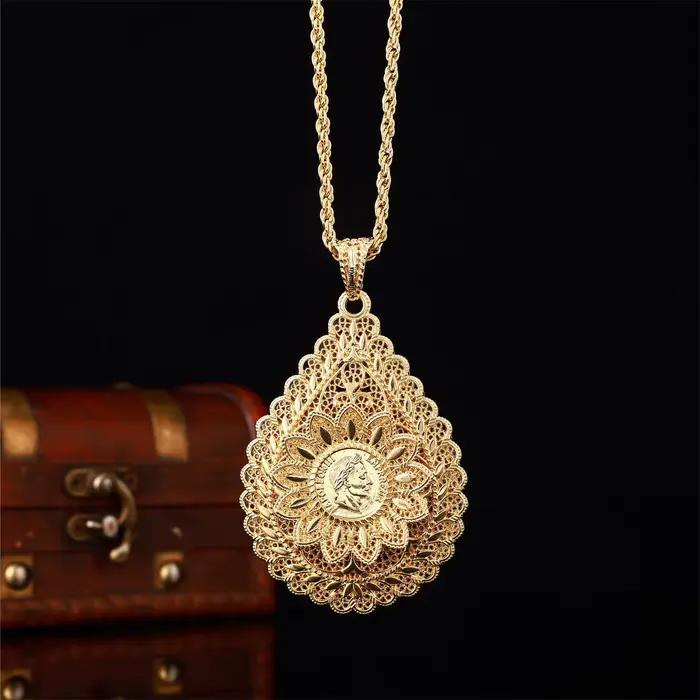 1 collier pour femme arabe, en forme de fleur sculptée, cadeau de bijoux pour Banquet de mariage