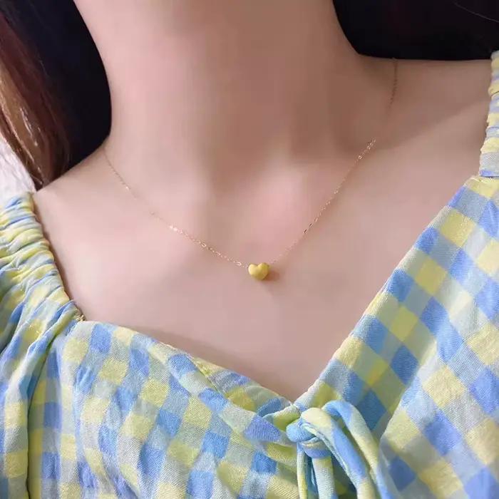 Collier avec pendentif en forme de cœur en or pur 999, or véritable 24 carats pour femmes, bijoux fins, cadeau de mariage