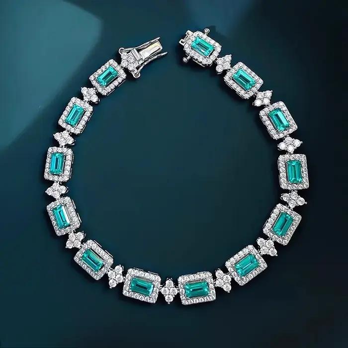 Bracelet Paraiaba - Bijou raffiné pour femme en tourmaline taille émeraude, fabriqué à la main - Idé