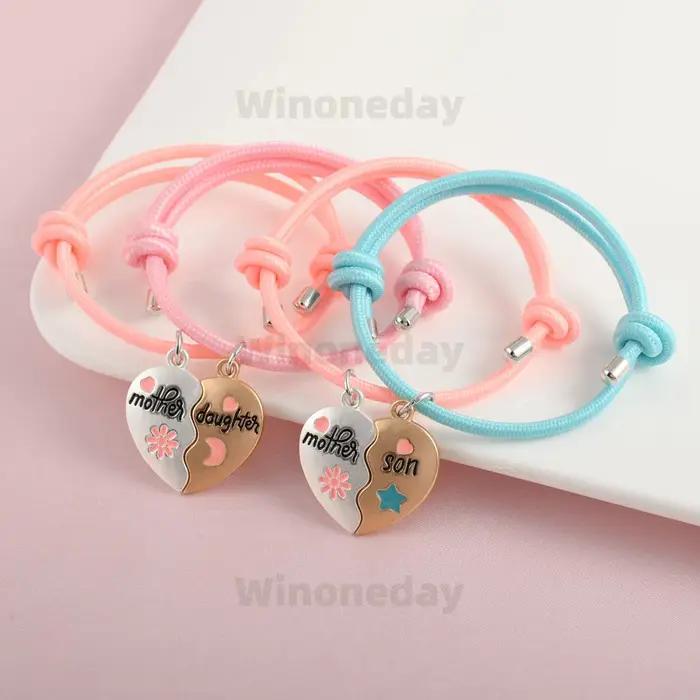 2 pièces/ensemble Bracelet en forme de cœur avec inscription Mère et Fils ou Fille