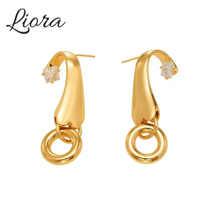 Liora Chic cubique zircone boucles d'oreilles pour femmes cuivre PVD plaqué or acier inoxydable hypoallergénique