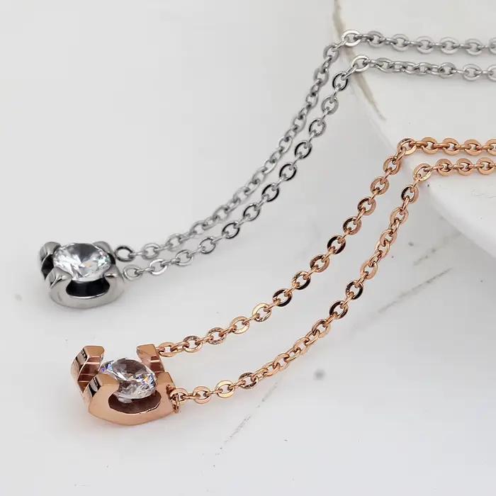 Collier ras du cou en acier inoxydable pour femme, bijoux en or rose, document SION L, cristal, mode, nouveauté