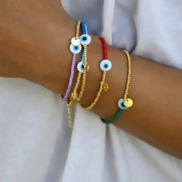 CCGOOD Bracelet de Protection contre le mauvais œil plaqué or 18 carats perles Miyuki bijoux empilables pour femmes cadeau spirituel hypoallergénique
