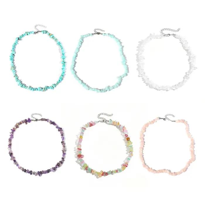 Collier ras du cou en pierres naturelles turquoise et perles de cristal pour femme