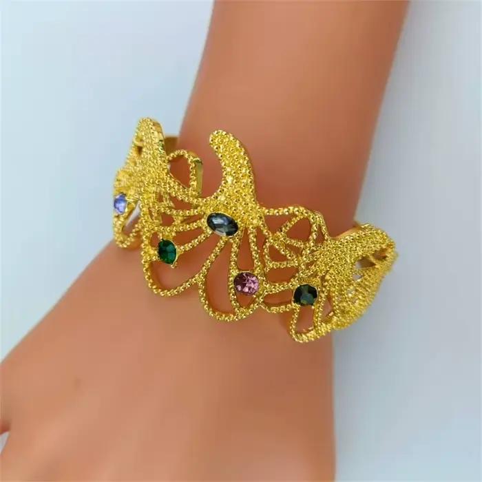 Ensemble de bijoux plaqué or et argent pour femmes, collier avec pierres colorées, bracelet, boucles d'oreilles et bague pour occasions spéciales