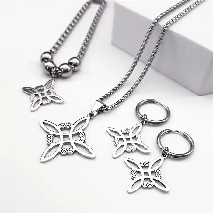 Ensemble de bijoux en acier inoxydable, sorcellerie, nœud celtique irlandais, pendentif, collier, boucle d'oreille, Bracelet, bague, nudo de bruja