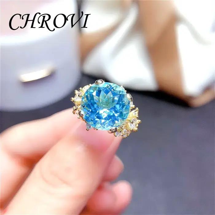 Bague pour femme en argent sterling 925 exquis, incrustée de saphir bleu ciel 18 carats, avec pierre