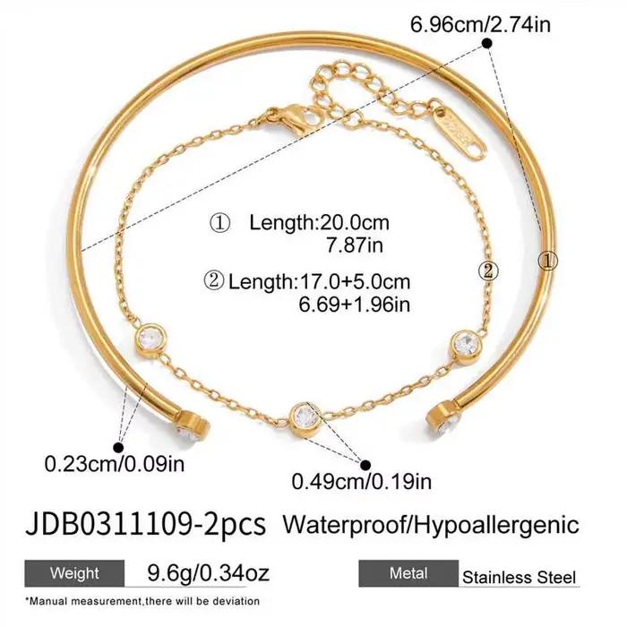Ensemble deux bracelets de manchette en acier inoxydable 304 plaqué or jaune clair pour femme
