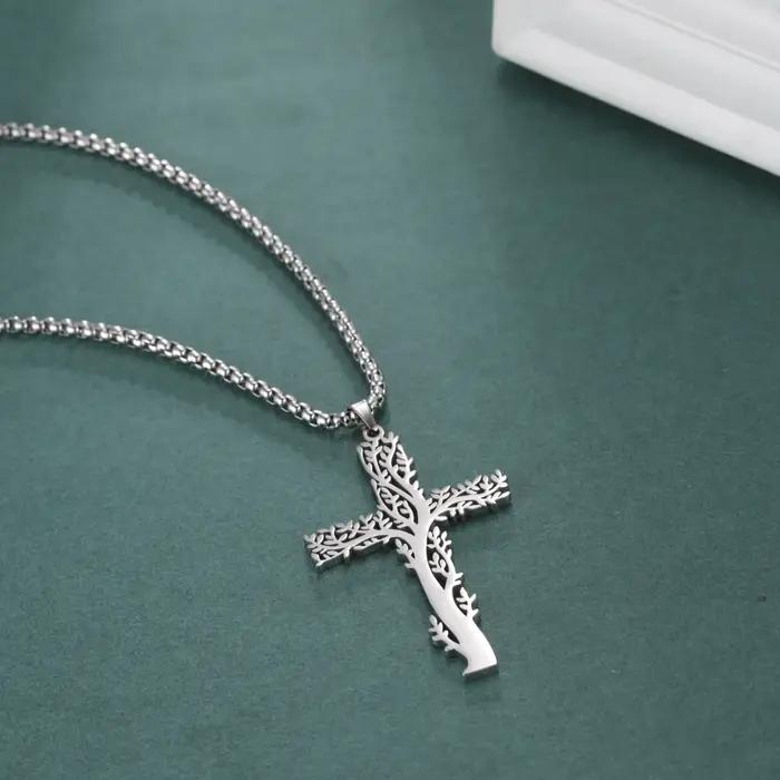 Collier pendentif arbre de vie croix pour hommes et femmes