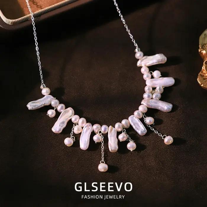 Collier en argent Sterling avec perles baroques d'eau douce naturelles