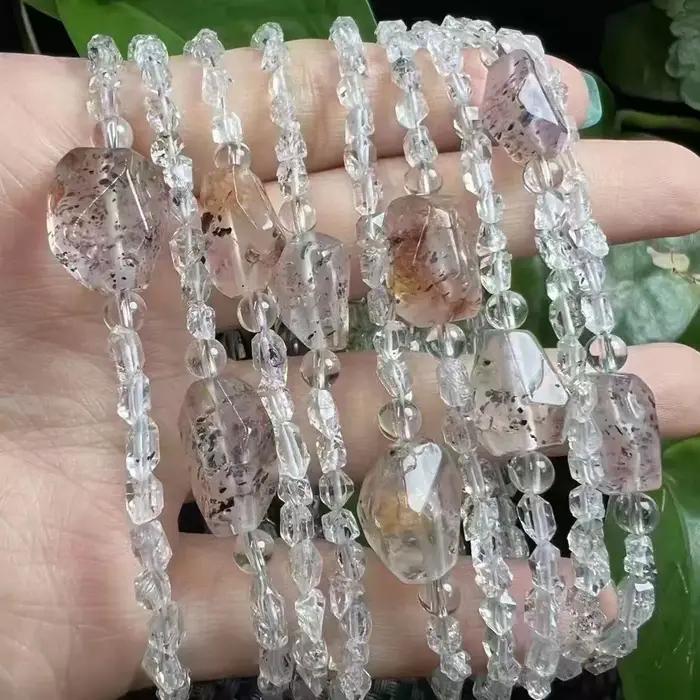 Bracelet 925 Argent Serti de Pierres de Herkimer Diamant Cristal et Quartz Hématoïde Noir Bijou Unisexe Occasions Spéciales
