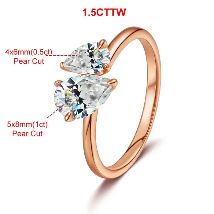 Bague en diamant Moissanite Double poire Toi Et Moi argent 925 plaqué or 18 carats pour femmes occasions spéciales mariage engagement fête cadeau