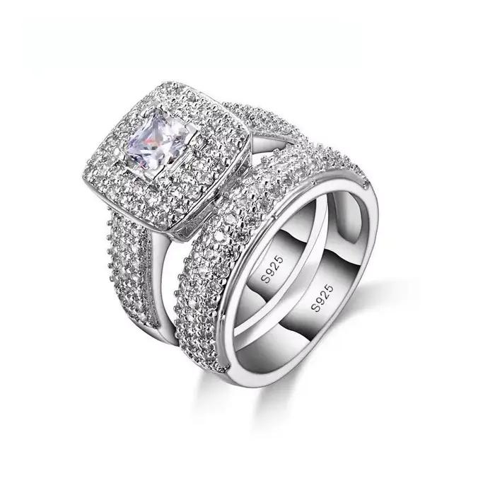 Bague de fiançailles couleur argent Sterling 925, bijoux romantiques à la mode, ensemble de lunette