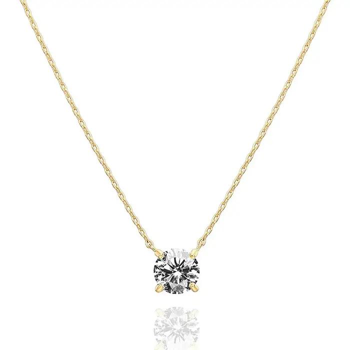 Collier pendentif pour femme en or plaqué 18 carats avec diamant simulé de 2 carats, chaîne de clavi