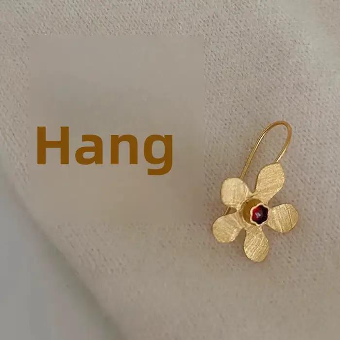 Boucles d'oreilles à fleurs d'agate rouge pour femmes d'âge moyen, Style rétro espagnol, pendantes, accessoires de bijoux de luxe