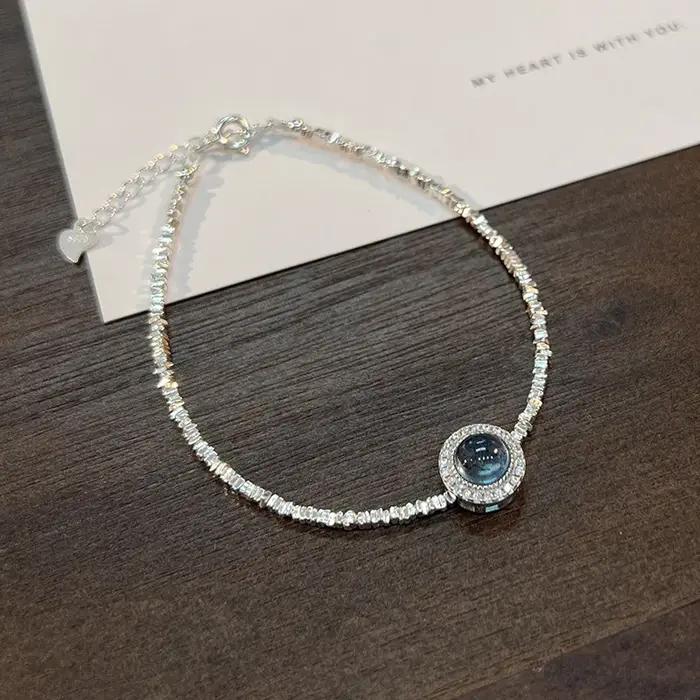 Bracelet en argent regardé 925 pour femme, bleu absorbe ouissant, carrés irréguliers, bijoux élégants pour fille, cadeau de mode, livraison directe, vente en gros