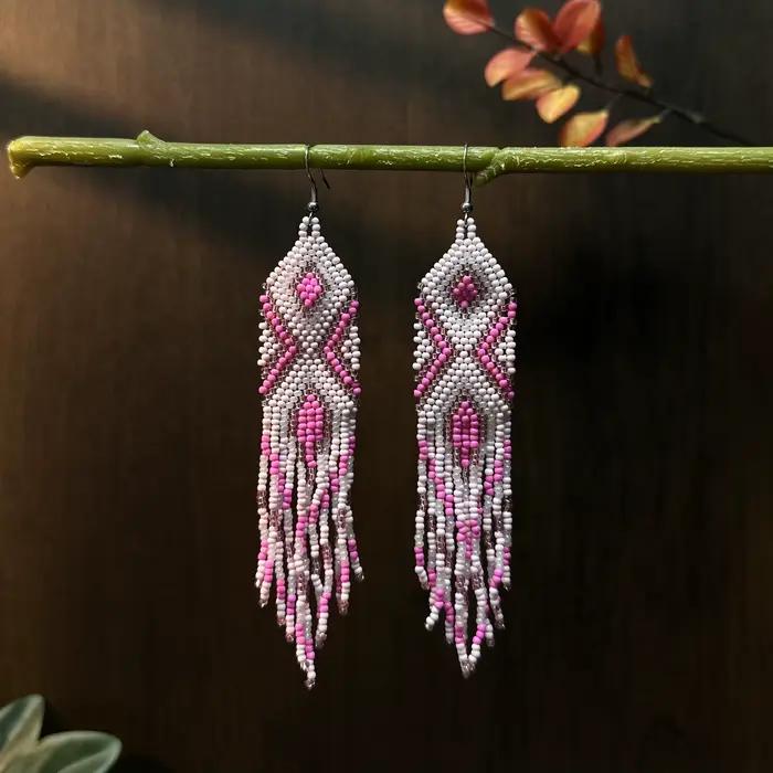 Boucles d'oreilles à perles de verre faites à la main, longues franges perlées, colorées, style ethn