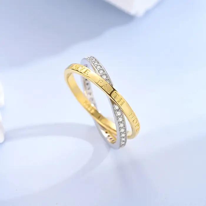 Bague empilable en argent plaqué or avec chaîne à maillons dorés