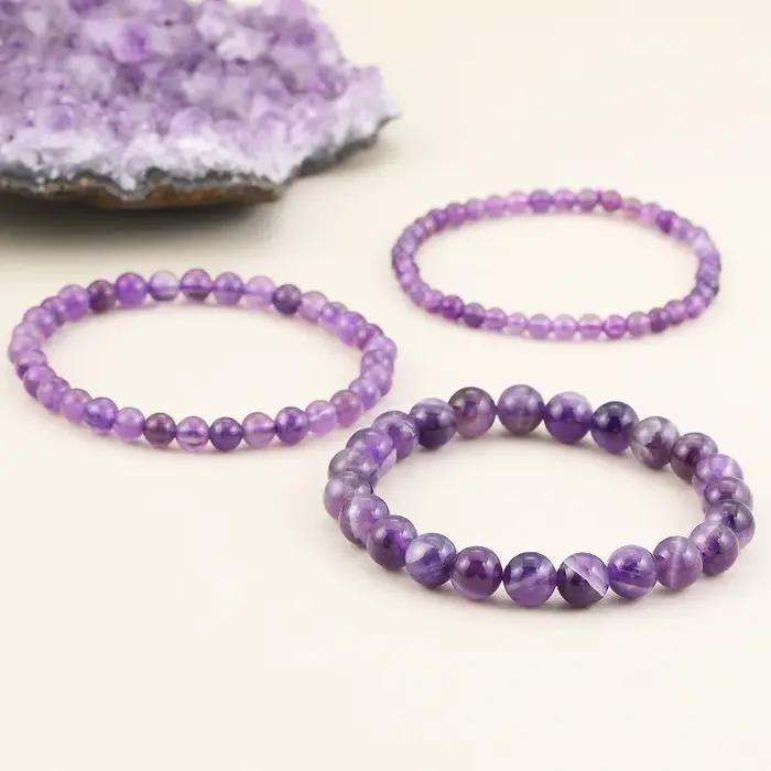 Bracelet améthyste 5A en véritables perles de cristal naturel