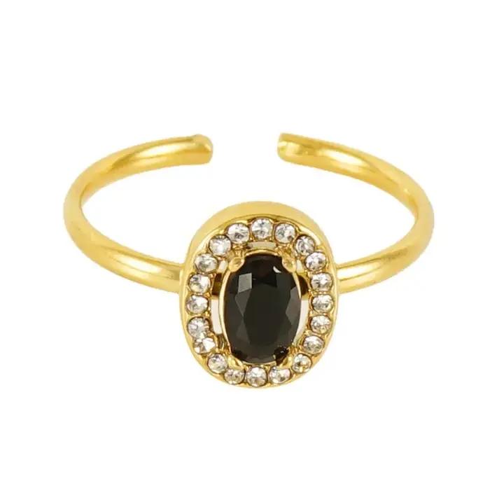Bague ouverte réglable en acier titane avec diamants