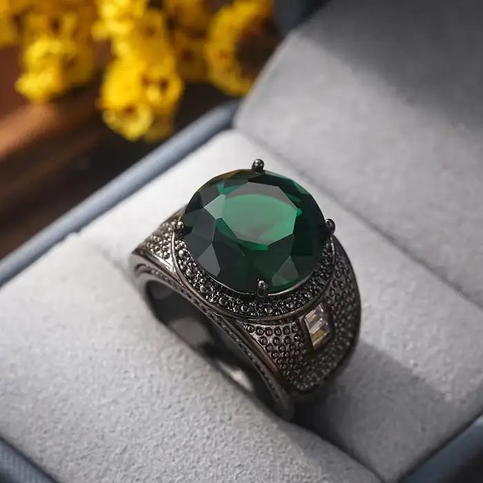 Solitaire 14K plaqué or laboratoire diamant bague hommes/femmes bijoux fête mariage noir émeraude pierre bande anneaux pour cadeaux