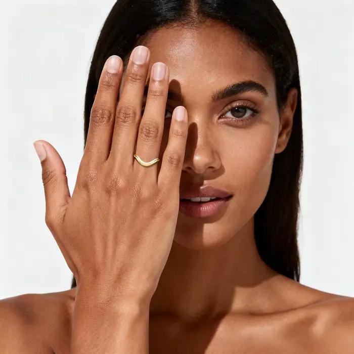 Bague simple ondulée pour femme, durable, en or rempli 14K Au585, tendance, polyvalente, empilable, cadeaux de mariage et de fiançailles