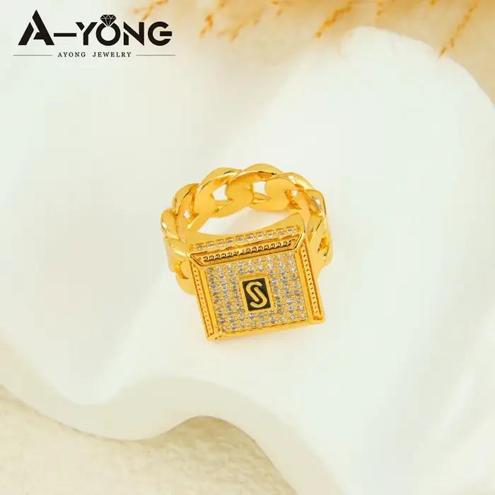 Parure de bijoux hip-hop italienne en zircone plaqué or 24 carats, style arabe punk, bracelets manchette et bague, pour femmes éthiopiennes, idéale pour événements et fêtes