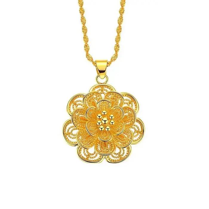 Collier fleur en or 24K avec chaîne ondulée pour femmes, bijoux luxueux à porter pour toutes les occasions spéciales