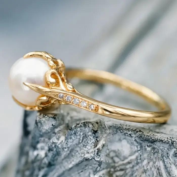 Bague dorée élégante de style bohème avec imitation de perles pour femmes