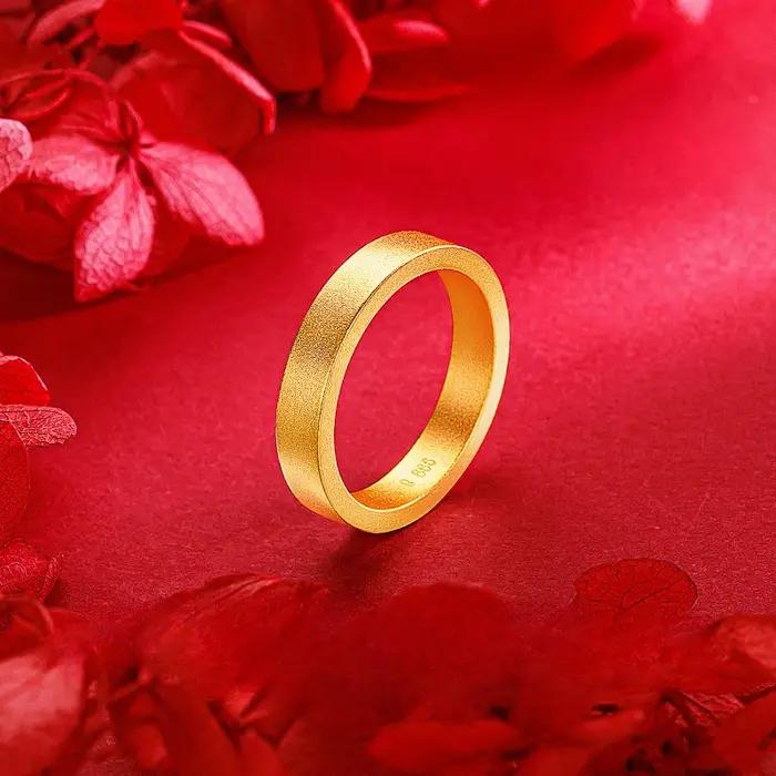 Alliance de luxe en or pur 24K véritable sablée pour hommes et femmes style ancien engagement prestige occassionnels