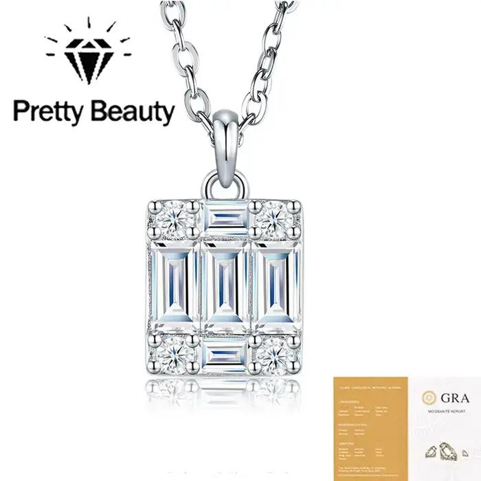 Collier en moissanite taille émeraude Pretty Beauty plaqué argent or pour femme occasions spéciales bijoux élégants style art deco