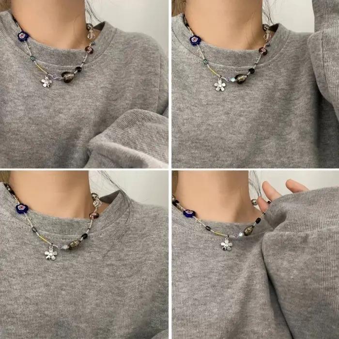 Collier fleurs à ras du cou en perles cristal délicat