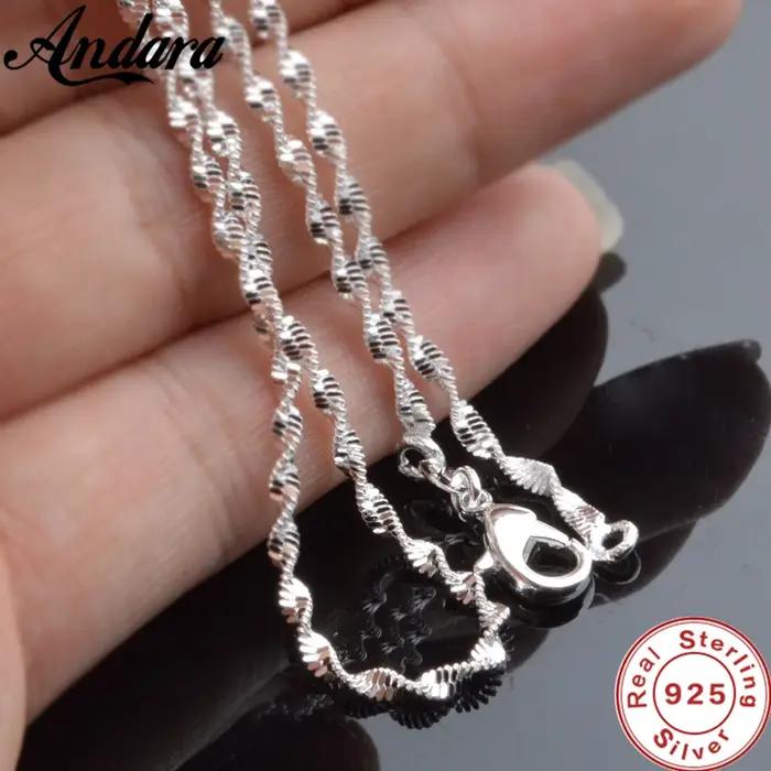 Nouveau Collier ondulé d'eau de 2mm pour femmes, bijoux à la mode en argent Sterling 925 avec chaîne